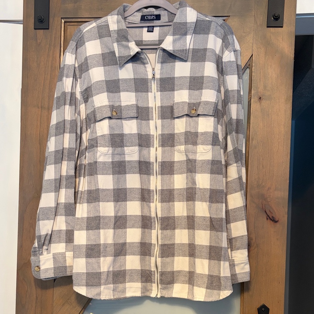 Chaps Gray and White Checkered Zip-Up Shirt Women’s Size 2X